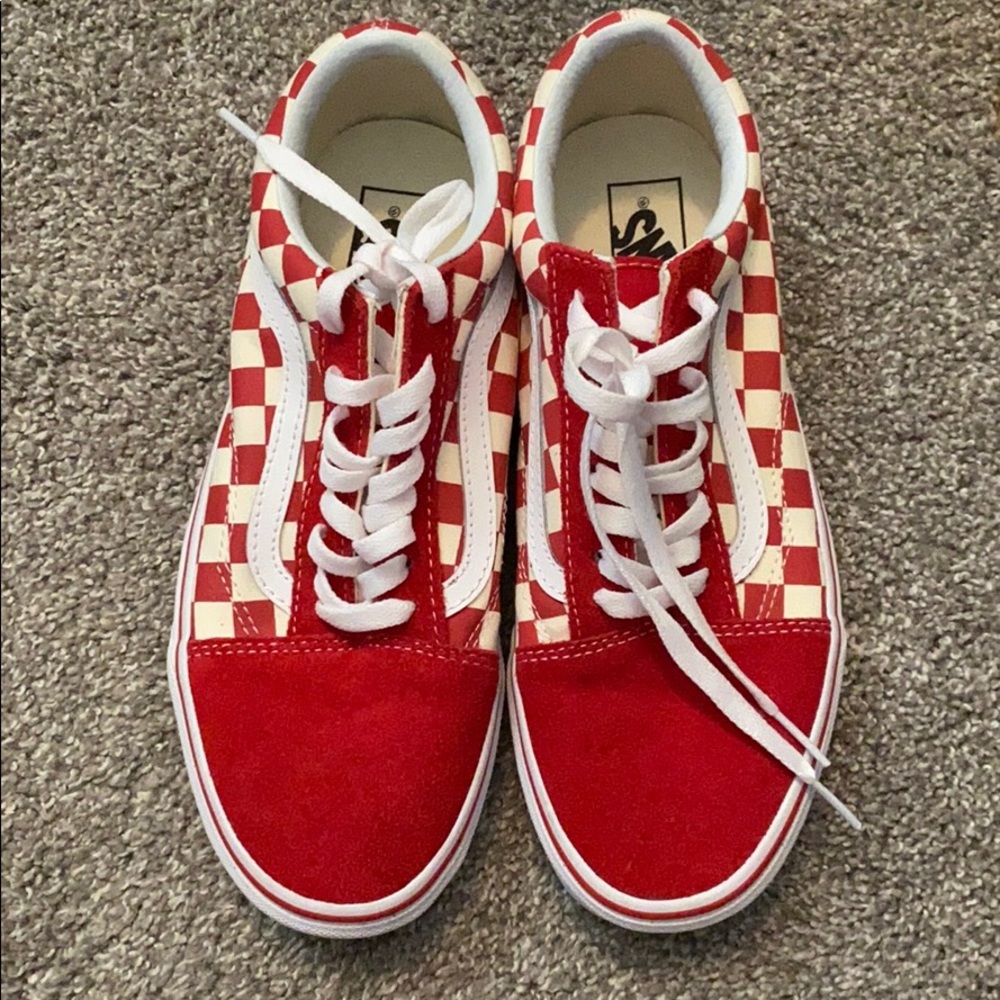 Red and white checkered vans